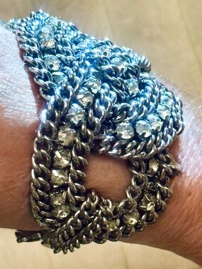 Stella & Dot Silver-Tone Crystal Chain 'Statement Piece' Bracelet